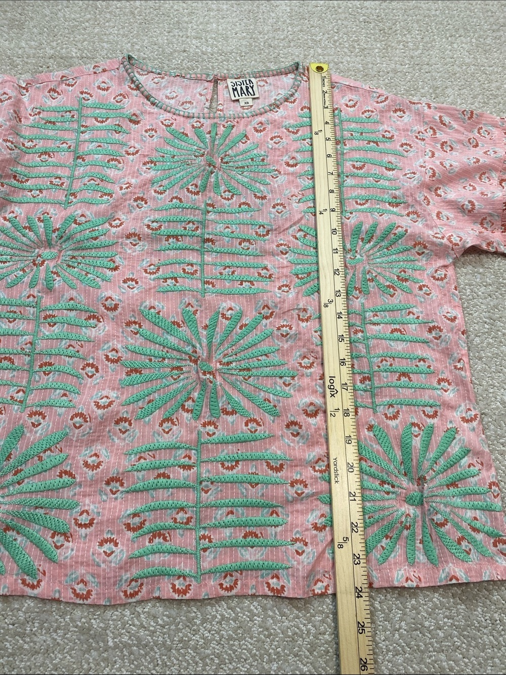 Sister Mary Elena Pink Green Embroidered Cotton Blouse Top Boho XS - Picture 12 of 16